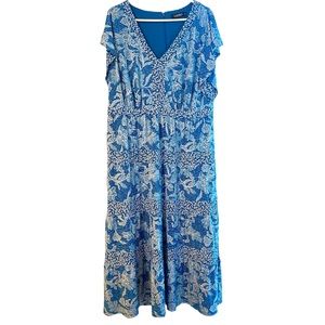 Lauren Ralph Lauren Blue White Floral Flounce Sleeve Maxi Dress 14W